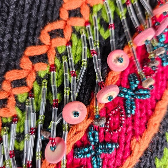 Lisa Ashley Originals Embroidered Sweater Small Black Beaded Boho Eclectic - Picture 5 of 10